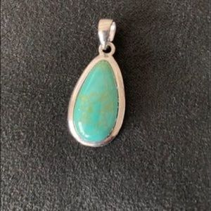 Turquoise and sterling silver tear drop pendant 1.5”